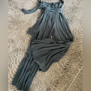 Blue Flowy Wide Leg Pants